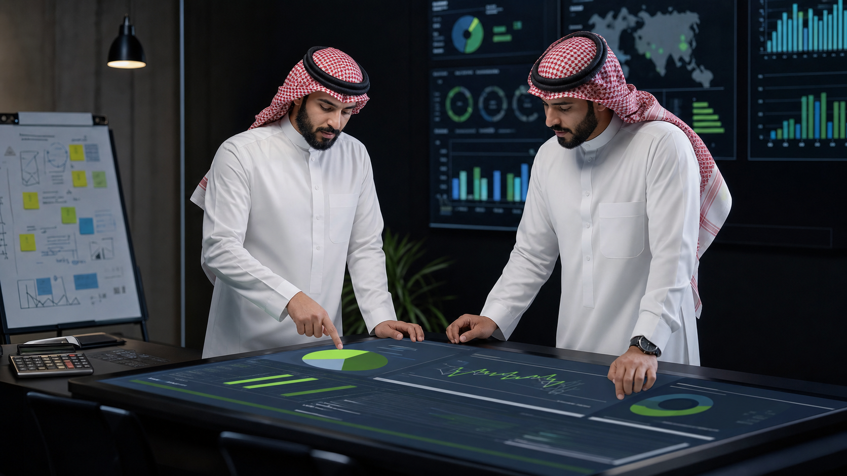 Saudi media buyers reviewing paid media budget dashboards